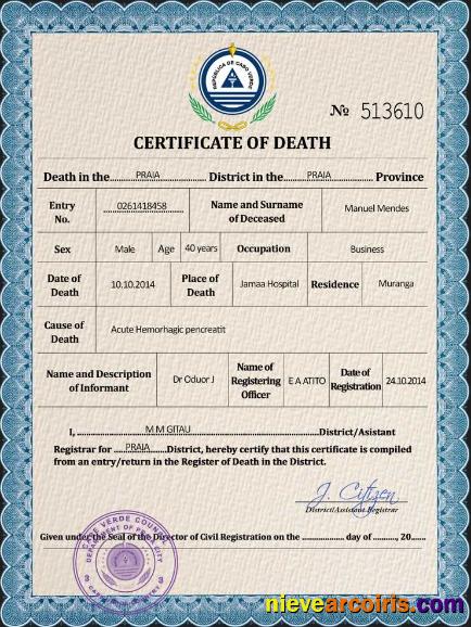 Cabo Verde death certificate